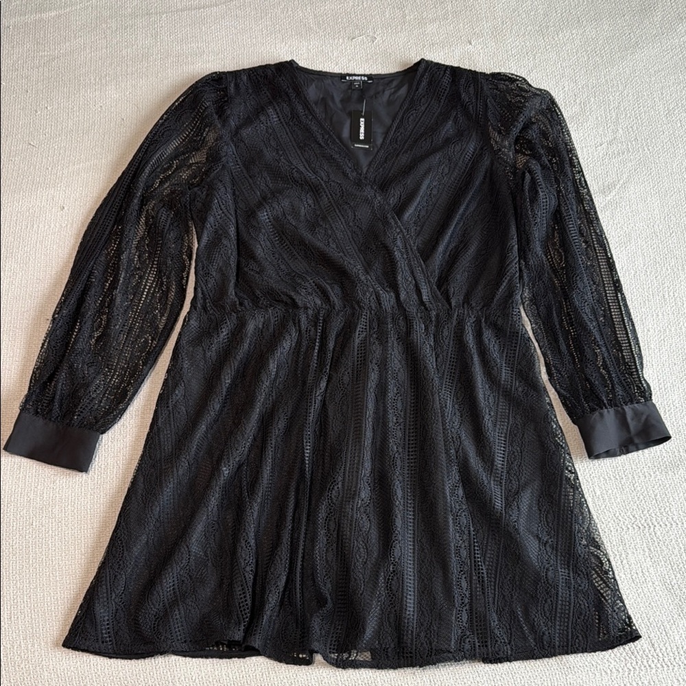 Express Black A-Line Bishop Sleeve Dress